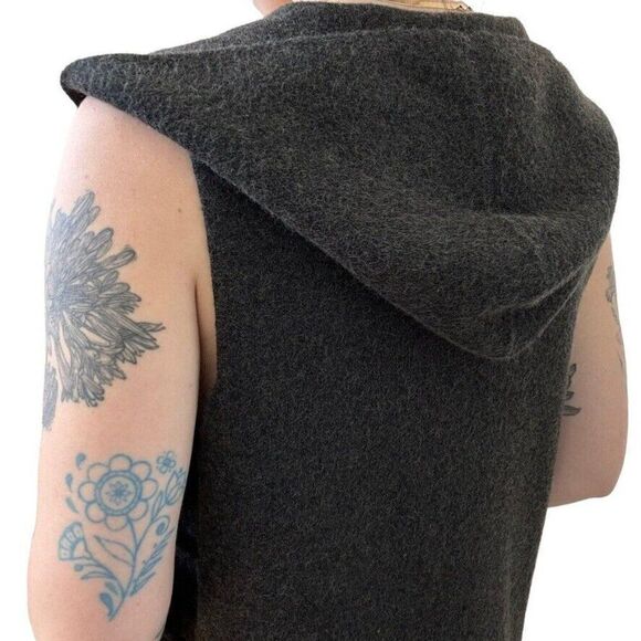 Womens Charcoal Gray Wool Blend Hooded Long Hippie Vest Jacket Sz M - Picture 5 of 8